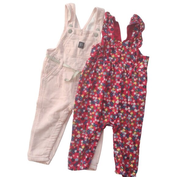 Oshkosh Hanna Andersson 18M Overalls Set of 2 Cotton Floral Stripe Rompers - Picture 1 of 11